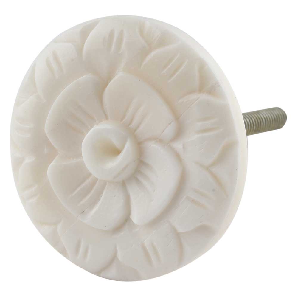 Cream Wild Rose Flower Bone Cabinet Knobs