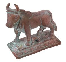 Handmade Copper Finish Brass Kamdhenu Cow With Calf Idol