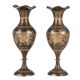 Black Etched Brass Etched Flower Design Vase In Pair