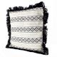 Black And White Cushion Cover With Blue Fringe On Border