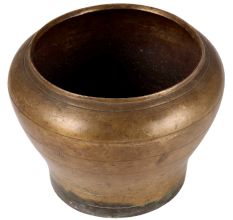 Round Brass Flower Pot In Dark Finish