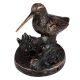 Brass Perched Bird on Log Statue  In Dark Finish