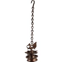 Brass Peacock Hanging Diya With Long Chain