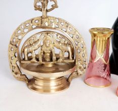 Vintage Brass Hanging Gajalakshmi Oil Lamp