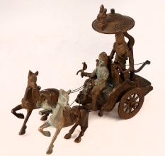 Vintage Lord Krishna & Arjun in Horse Brass Chariot