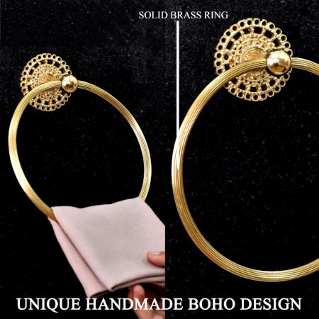 Golden Premium Handcrafted Brass Towel Ring for Bathroom
