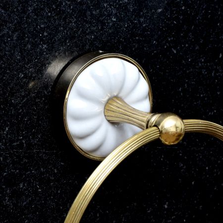 Handmade Brass and Ceramic Towel Ring Hanger in Golden Finish