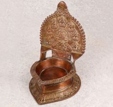 South Indian Art Brass Gajalaxmi Oil Lamp for Prayer Room