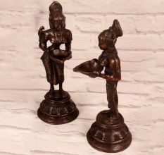 Dark Finish Brass Pair of Deep Lakshmi Statue for Decor
