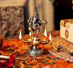 Brass Dancing Ganesha Five Wicks Oil Lamps Or Diyas