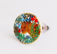 Tropical theme Jaguar Ceramic Cabinet Knobs with gold work