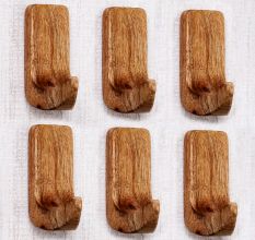 6 Pieces Small Natural Wooden No Drill Adheshive Wall Hooks