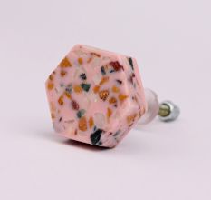 Baby Pink Hexagon Terrazzo Marble Round Cabinet Knobs