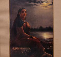 Vintage Ravi Verma Paper Painting of a Woman for Decoration