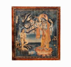 Vintage Paper Print of Lord Vishnu in Wooden Frame