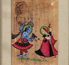 Vintage Post Card Painting of Radha Krishna for Hanging