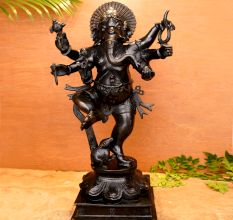 Dark Finish Dancing Lord Ganesha Brass Statue for Prayer Room