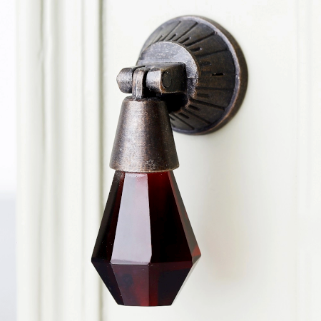 Handmade Red Octagon Teardrop Glass Pull Cabinet Knob