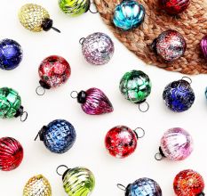 Multicolor Distressed Ornaments For Tree Decoration Set of 12