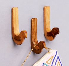 3 Pieces Natural Bird Shape Wooden Adheshive Wall Hooks