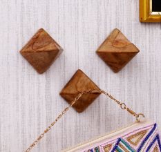 Modern Natural Pyramid Shape Wooden Adheshive Wall Hooks-3 Pieces