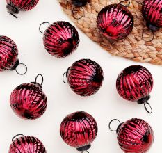 12 Pieces Glass Burgundy Christmas Ornaments For Tree Decoration