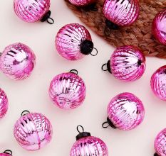 12 Pieces Pink Glass Christmas Ornaments For Tree Decoration