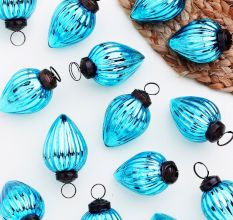 12 Pieces Modern Glass Sky Blue Christmas Ornaments For Tree Decoration