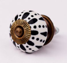 White & Black Ceramic Floral Knob