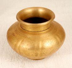 Elegant Brown Engraved Brass Water Pot for Hindu Rituals