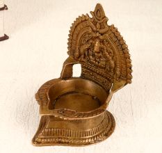 Indian Traditional Gajalaxmi Oil Lamp Made of Brass for Prayer