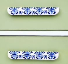 Blue Leaf Floral Ceramic Drawer Handle (Large Size)