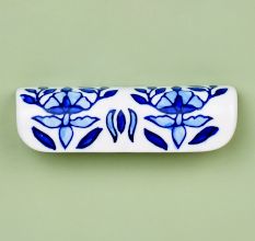 Ceramic Blue Leaf Floral Drawer Handle (Medium Size)