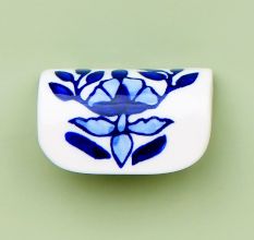 Modern Ceramic Blue Leaf Floral Drawer Handle (Small Size)