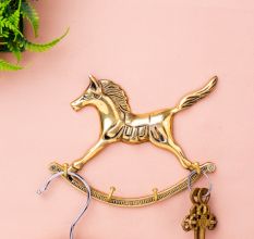 Golden Horse Wall Hanging Brass Hooks