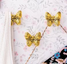 Modern Golden Butterfly Metal Wall Hooks-3 Pieces