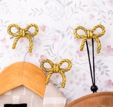 Decorative Gold Bow Metal Wall Hooks- Pack of 3 Pieces