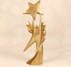 Handmade Golden Colour Finish Brass Trophy in Folk Art