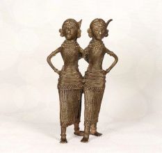 Handmade Bengali Art Brass Two Lady Statue for Home Decor