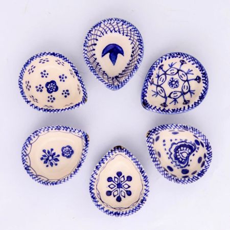 6 Pieces Designer Blue and White Ceramic Diwali Diya For Mandir Decoration