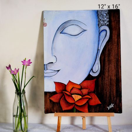 Buddha Blue Acrylic on Canvas Board by Artist Dimpana | 12 x 16 Inches