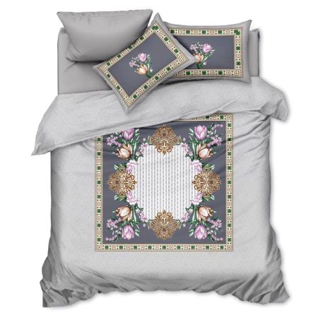 Royal Grey Floral Digital Print Glace Cotton Queen Size Bedsheet Set with 2 Pillow Covers | 90 x 100 Inches
