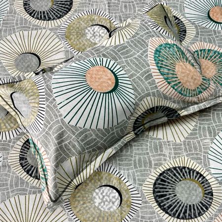 Contemporary Circle Burst Print 100% Cotton Casement King Size Bedsheet Set with 2 Pillow Covers | 100 x 108 Inches