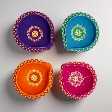 Handicraft Terracotta Washable Double Layer Diya for Home Decor Set of 4