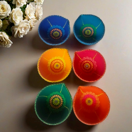 Handmade Washable Terracotta Sada Panti Diya for Home Decor Set of 6