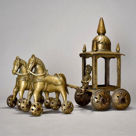 Vintage 2 Horse Cart With Rider Of Brass Material