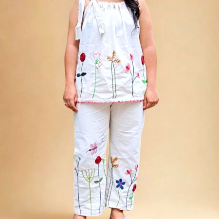 Khadi Hand Embroidery Work Co Ord Set