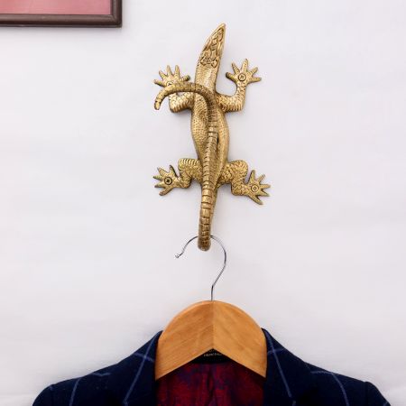Golden Handmade Brass Lizard Wall Hook