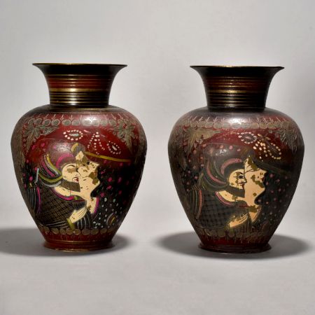 Vintage Flower Pot With Red Enamel Work