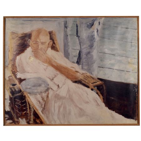 Framed Paper Print of Seated Figure in Reflective Pose with Soft Impressionistic Brushwork
